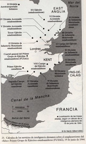 Mapas con los supuestos emplazamientos de los ejércitos aliados según la información que poseía la RSHA, servicio de inteligencia alemán, sucesor de la Abwehr del Almirante Canaris, disuelta en febrero de 1944