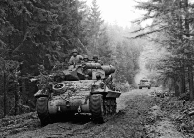 Cazacarros M10 del 893 Batallón Destructor de Tanques en un cortafuegos en el Hürtgenwald durante un intento de reforzar la 112ª División de Infantería. 4 noviembre 1944