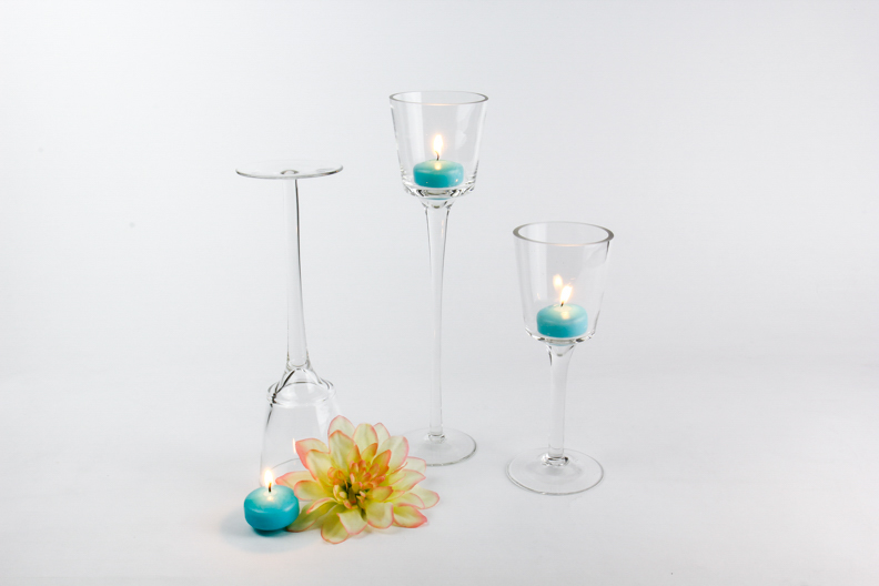 Elegant Stemmed Glass Candle Holder Trio - GCH333-334-335